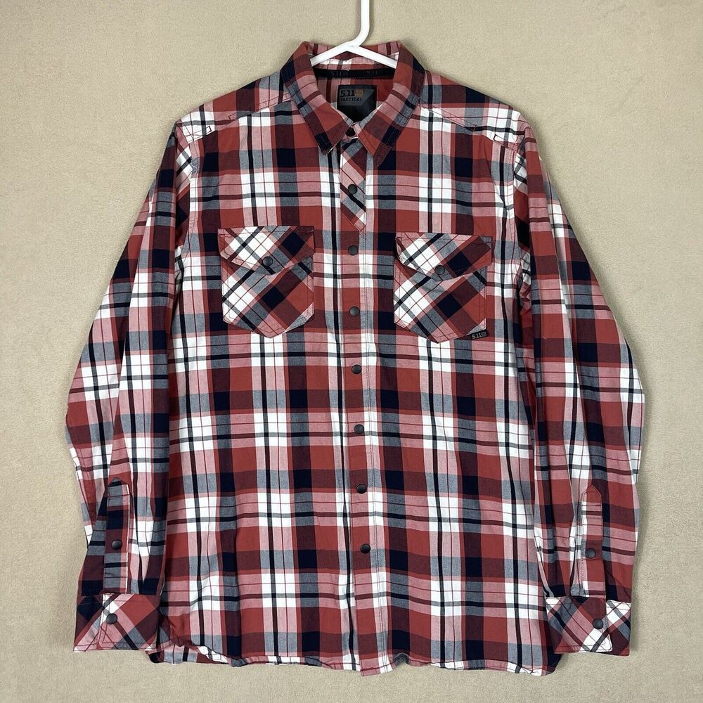 5.11 Tactical Shirt Mens Medium Red Black White Peak Long Sleeve Button Up Adult